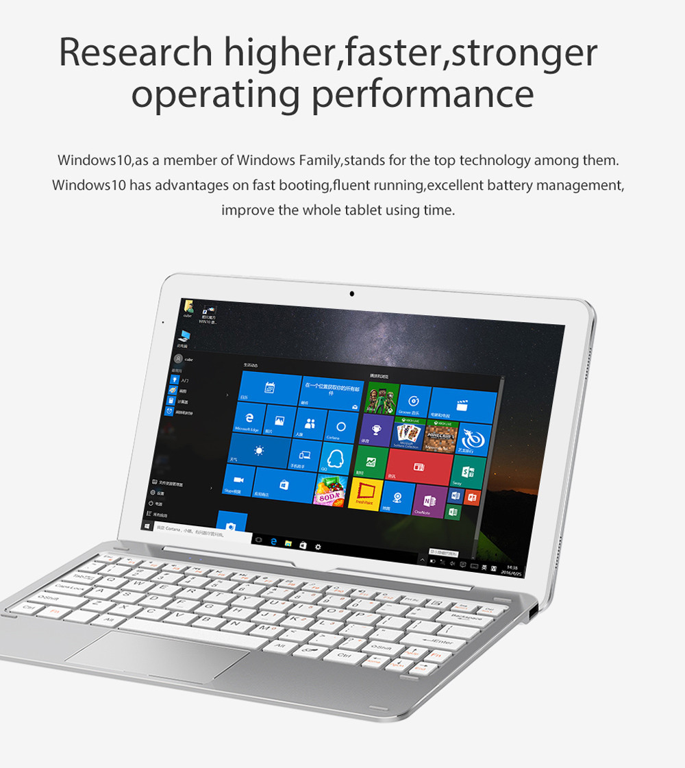 Cube Mix Plus 2 in 1 Tablet PC 10.6 inch Windows 10 IPS Capacitive Screen Intel Kaby Lake Core M3-7Y30 Dual Core 1.61GHz 4GB RAM 128GB SSD 2.0MP + 5.0MP Cameras Bluetooth 4.0 OTA OTG