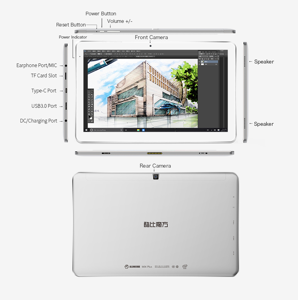 Cube Mix Plus 2 in 1 Tablet PC 10.6 inch Windows 10 IPS Capacitive Screen Intel Kaby Lake Core M3-7Y30 Dual Core 1.61GHz 4GB RAM 128GB SSD 2.0MP + 5.0MP Cameras Bluetooth 4.0 OTA OTG