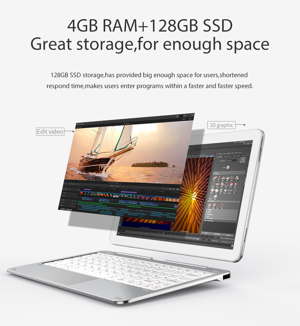 Cube Mix Plus 2 in 1 Tablet PC 10.6 inch Windows 10 IPS Capacitive Screen Intel Kaby Lake Core M3-7Y30 Dual Core 1.61GHz 4GB RAM 128GB SSD 2.0MP + 5.0MP Cameras Bluetooth 4.0 OTA OTG