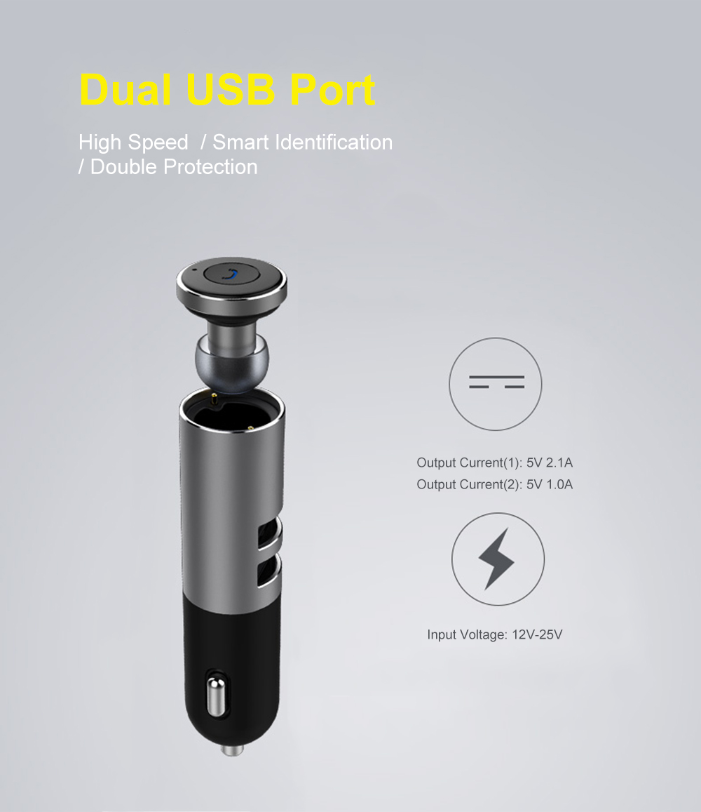 AWEI A870BL Bluetooth V4.1 Hands-free Headset Dual USB Car Charger Earphones AWEI A870BL Bluetooth V4.1 Hands-free Headset Dual USB Car Charger Earphones
