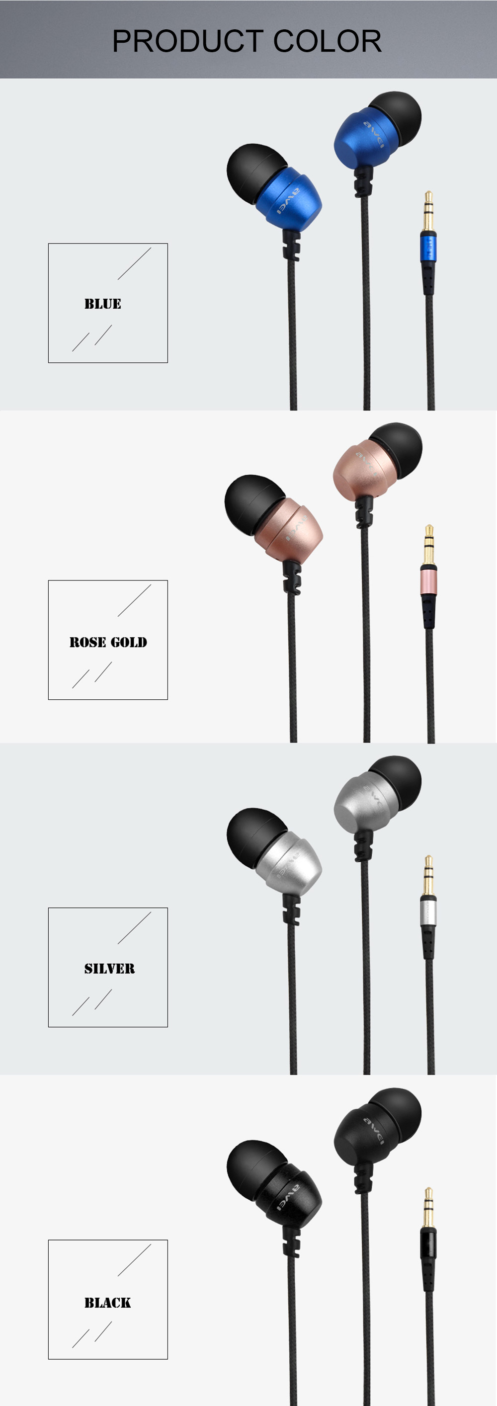 AWEI ES - Q8 3.5MM Plug Stereo Music Earphones Headphones AWEI ES - Q8 3.5MM Plug Stereo Music Earphones Headphones