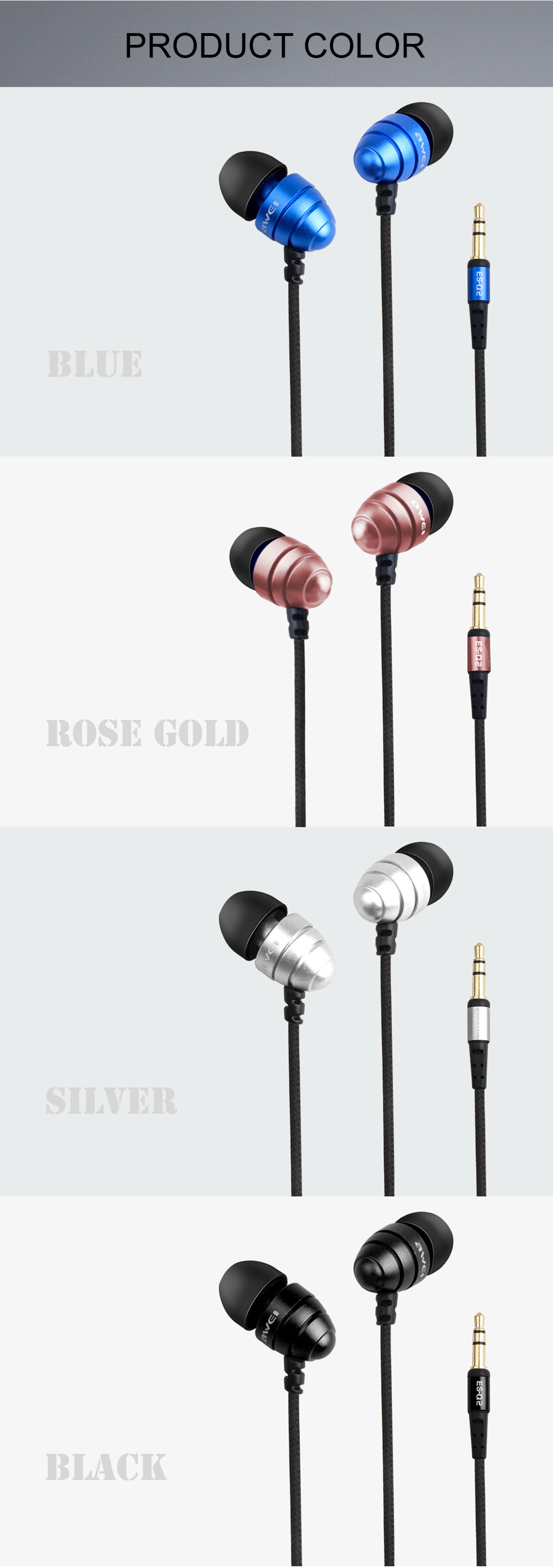 AWEI ES - Q2 3.5MM Plug Stereo Music Earphones Headphones AWEI ES - Q2 3.5MM Plug Stereo Music Earphones Headphones