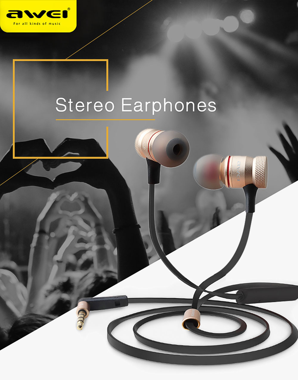 AWEI ES - 70TY 3.5MM Plug Stereo Music Earphones Headphones AWEI ES - 70TY 3.5MM Plug Stereo Music Earphones Headphones