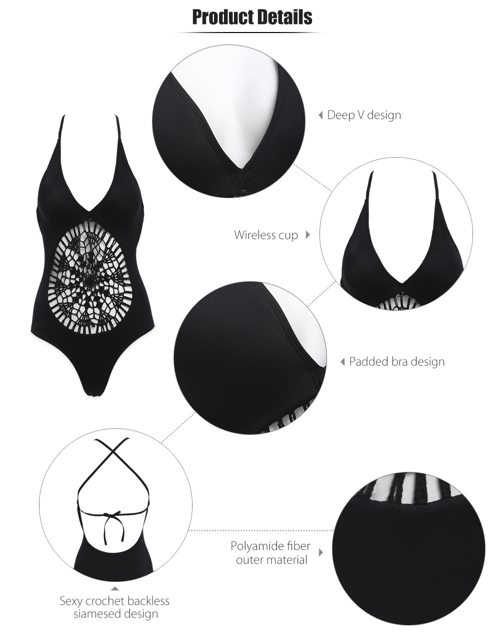 Women Sexy Crochet Backless Siamesed Swimsuit Swimwear Bathing Suit Monokini Bikini