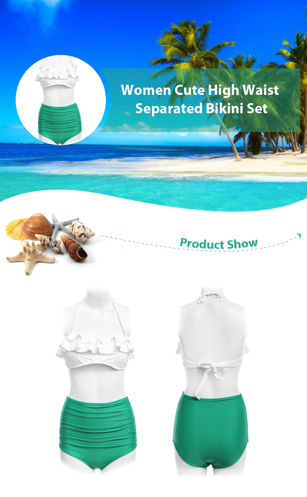 Cute High Waist Bikini Separated Swimsuit Set Women Beach Swimwear