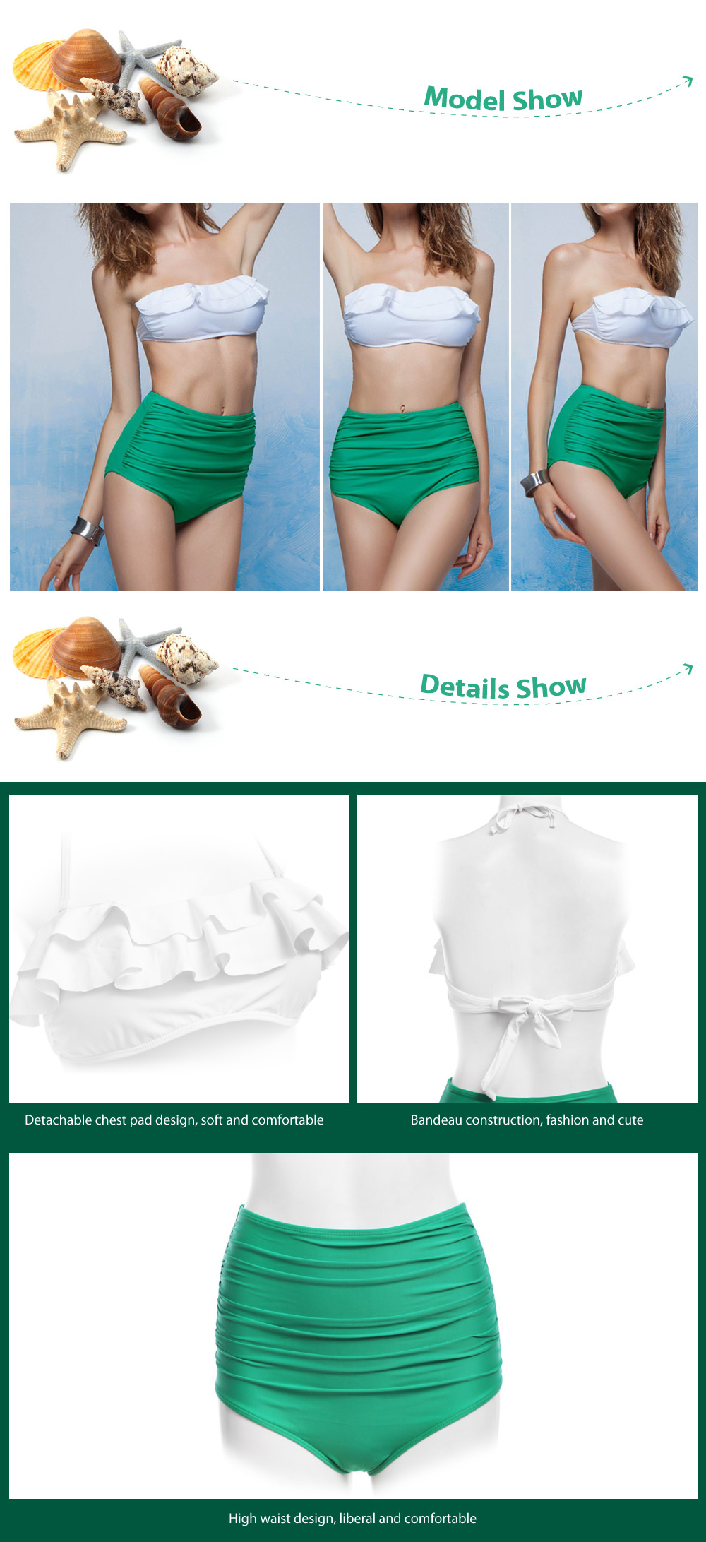 Cute High Waist Bikini Separated Swimsuit Set Women Beach Swimwear