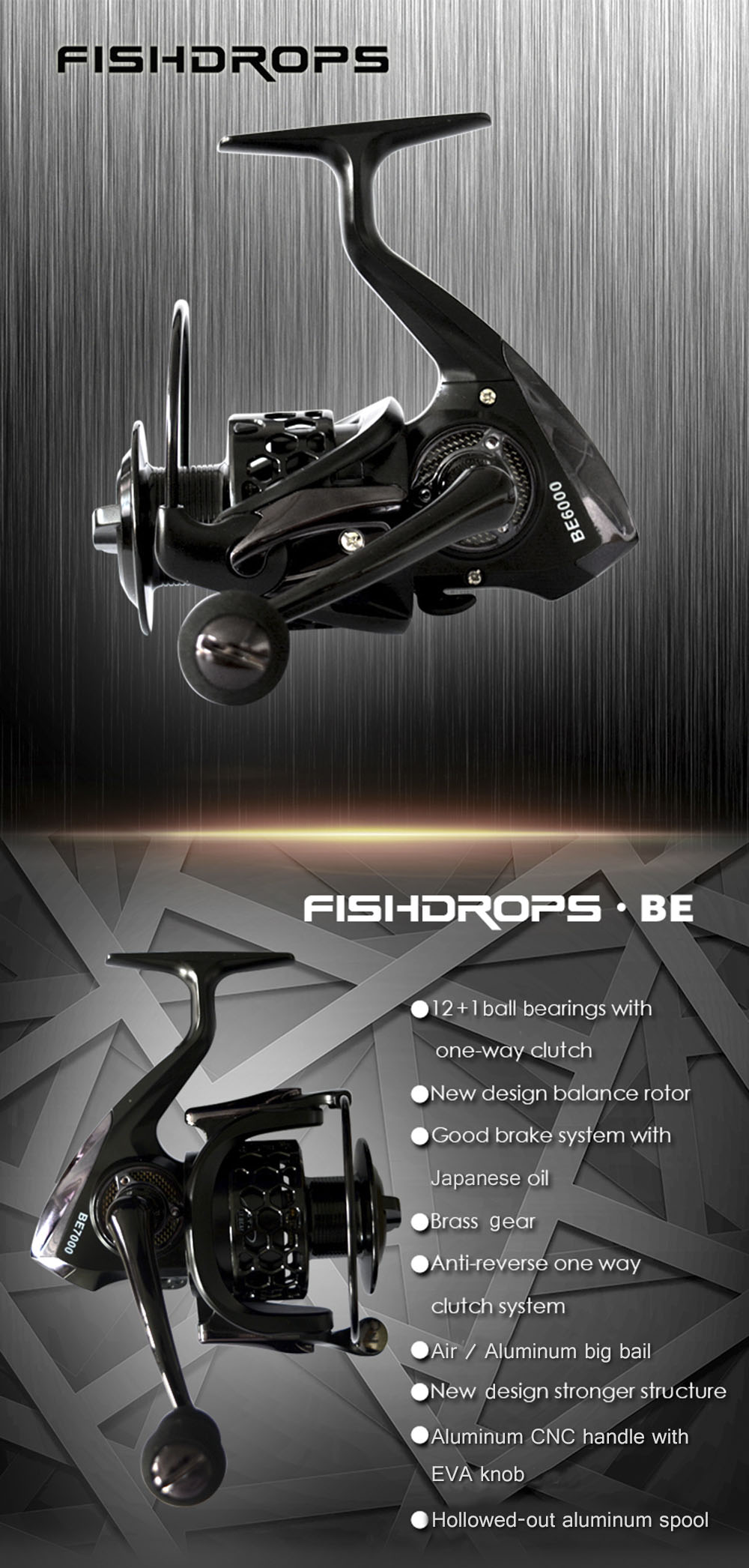 FISHDROPS Full Metal Fishing Spinning Reel with Foldable Handle FISHDROPS Full Metal Fishing Spinning Reel with Foldable Handle