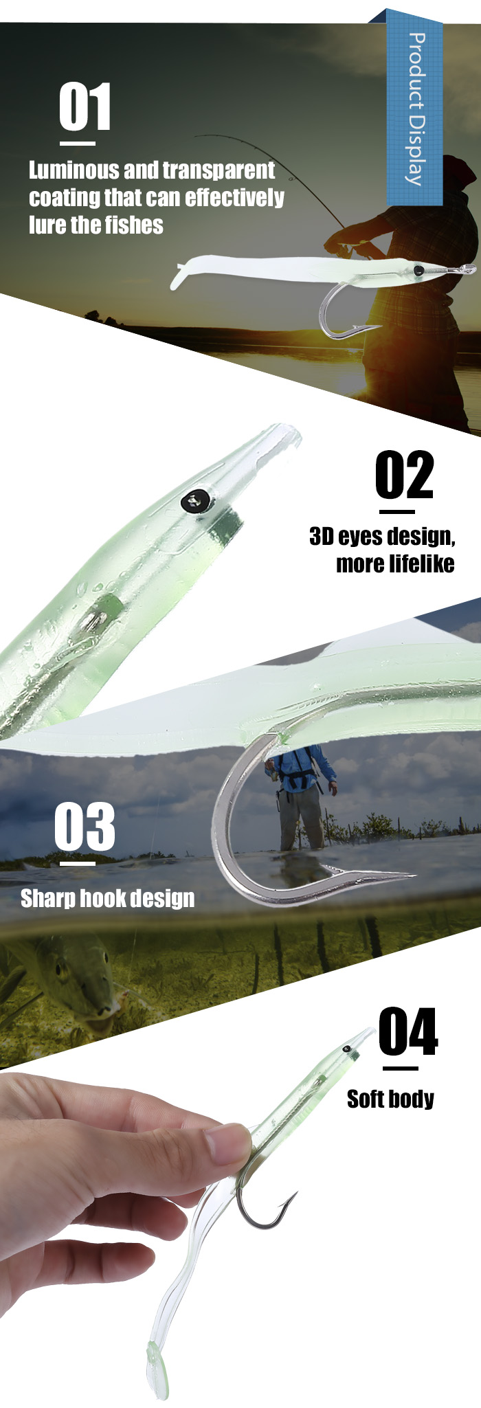 LEO Outdoor Fishing Luminous Lure Fish Transparent Artificial Bait Crankbait Tackle with Hook
