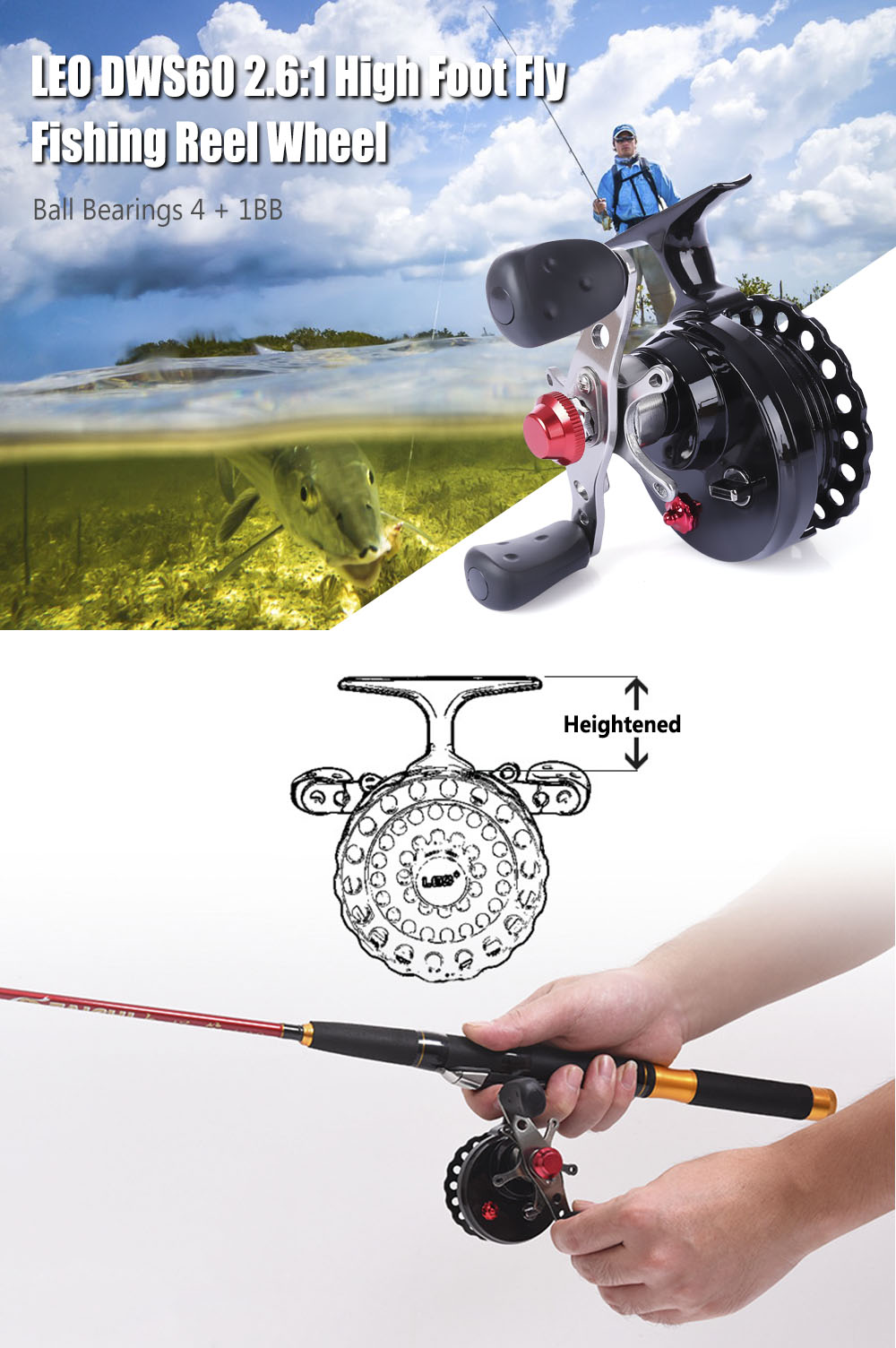 LEO DWS60 4 + 1BB 2.6:1 Diameter 65MM Fly Fishing Reel Wheel with High Foot LEO DWS60 4 + 1BB 2.6:1 Diameter 65MM Fly Fishing Reel Wheel with High Foot