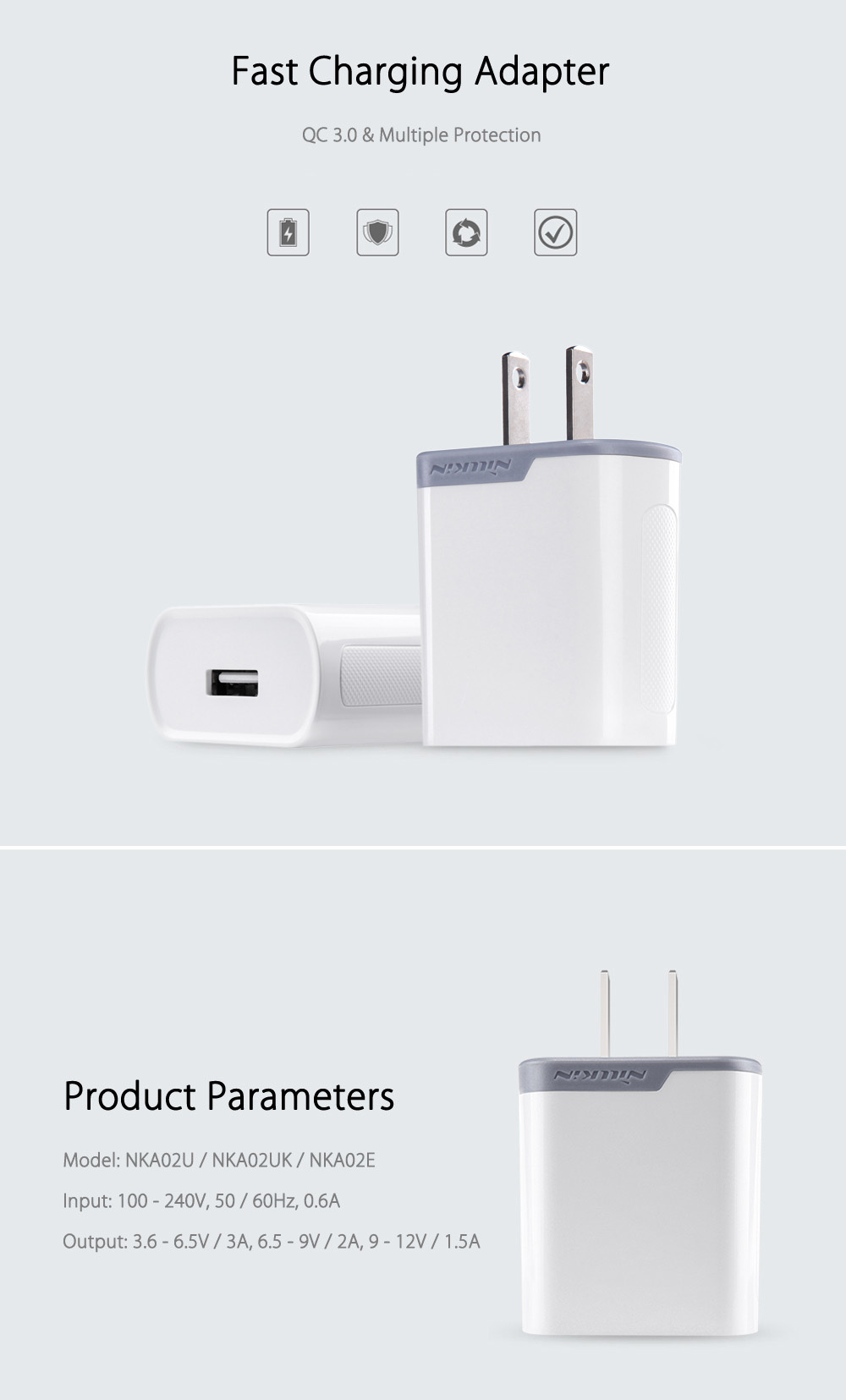 NILLKIN QC 3.0 Single USB Output Smart Charging Adapter NILLKIN QC 3.0 Single USB Output Smart Charging Adapter