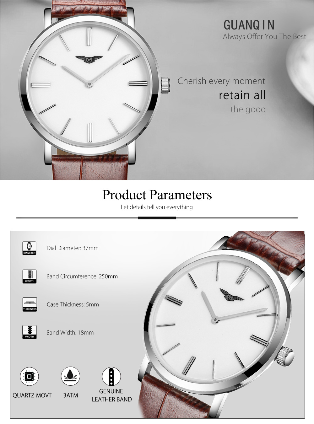 GUANQIN GS19029 Men Quartz Watch Ultrathin Watch Case Genuine Leather Band Wristwatch GUANQIN GS19029 Men Quartz Watch Ultrathin Watch Case Genuine Leather Band Wristwatch