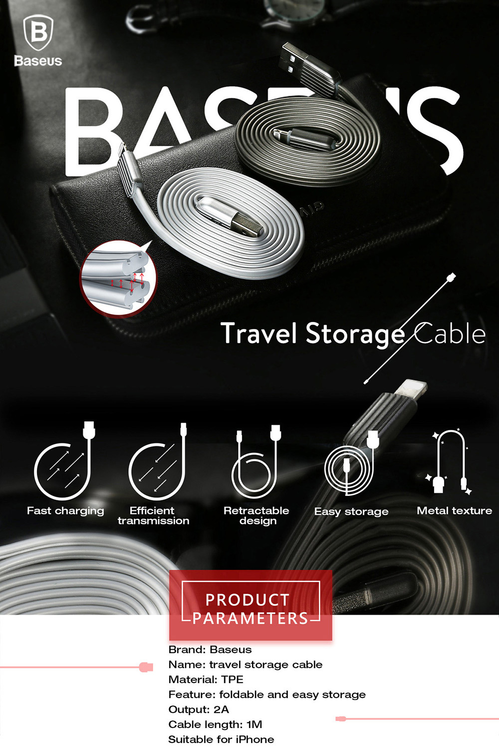 Baseus Travel Box Appearance Storage 8 Pin Data Charging Cable 1M Baseus Travel Box Appearance Storage 8 Pin Data Charging Cable 1M
