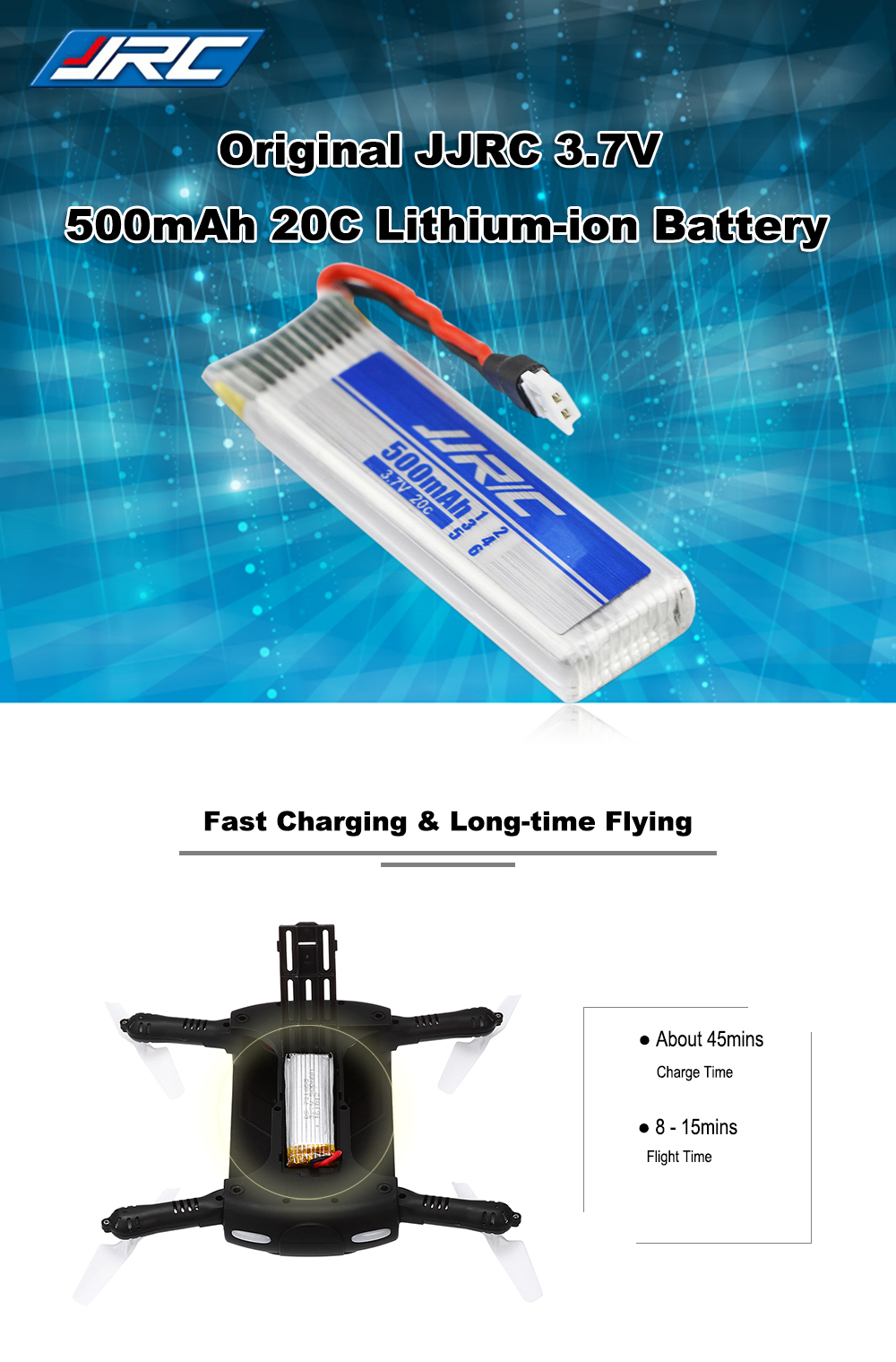 Original JJRC 3.7V 500mAh 20C Li-ion Battery with 51005 Connector for H37 Foldable RC Quadcopter