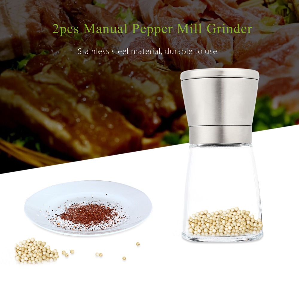 2pcs Stainless Steel Manual Salt Pepper Mill Grinder Kitchen Tool