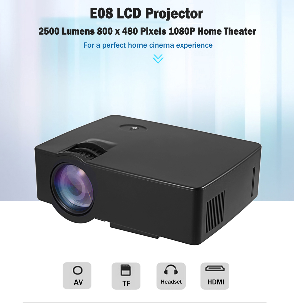 E08 LCD Projector 2500 Lumens 800 x 480 Pixels 1080P HD Media Player E08 LCD Projector 2500 Lumens 800 x 480 Pixels 1080P HD Media Player