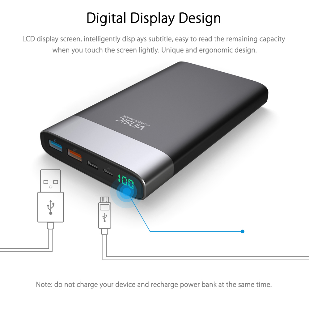 VINSIC VSPB303 QC 3.0 20000mAh Power Bank Type-C Micro USB Dual Input / Output VINSIC VSPB303 QC 3.0 20000mAh Power Bank Type-C Micro USB Dual Input / Output