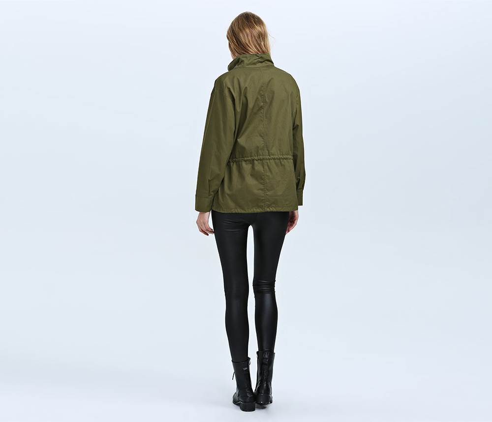 Fashion Turn-down Collar Long Sleeve Zipper Type Women Coat
