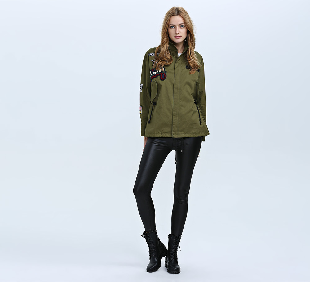 Fashion Turn-down Collar Long Sleeve Zipper Type Women Coat