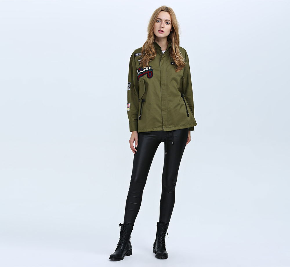 Fashion Turn-down Collar Long Sleeve Zipper Type Women Coat