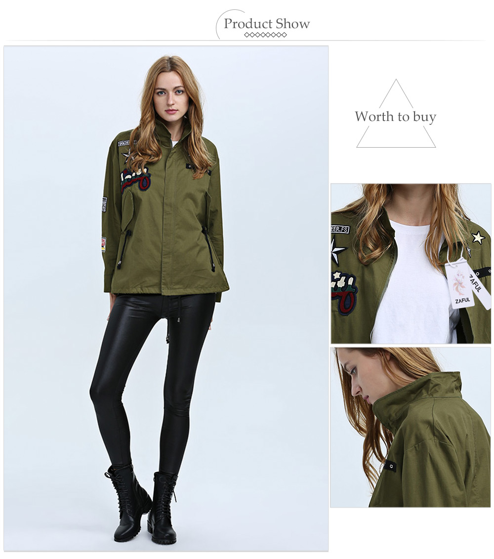 Fashion Turn-down Collar Long Sleeve Zipper Type Women Coat