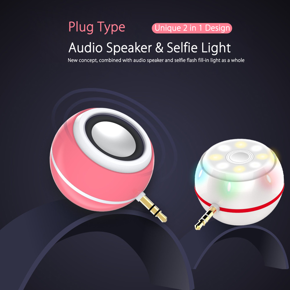 2 in 1 Mini 3.5mm Audio Speaker with 8 LED Selfie Flash Fill-in Light Spotlight Lamp