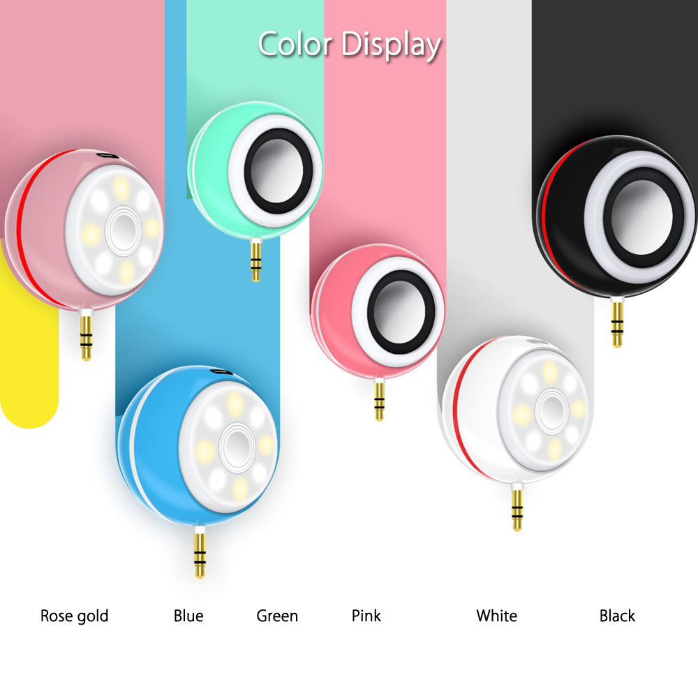 2 in 1 Mini 3.5mm Audio Speaker with 8 LED Selfie Flash Fill-in Light Spotlight Lamp
