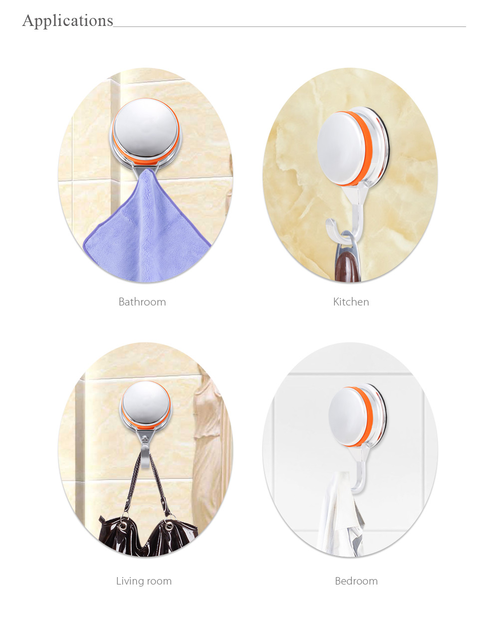 Removable Strong Vacuum Suction Cup Hook Holder for Towel Bathrobe
