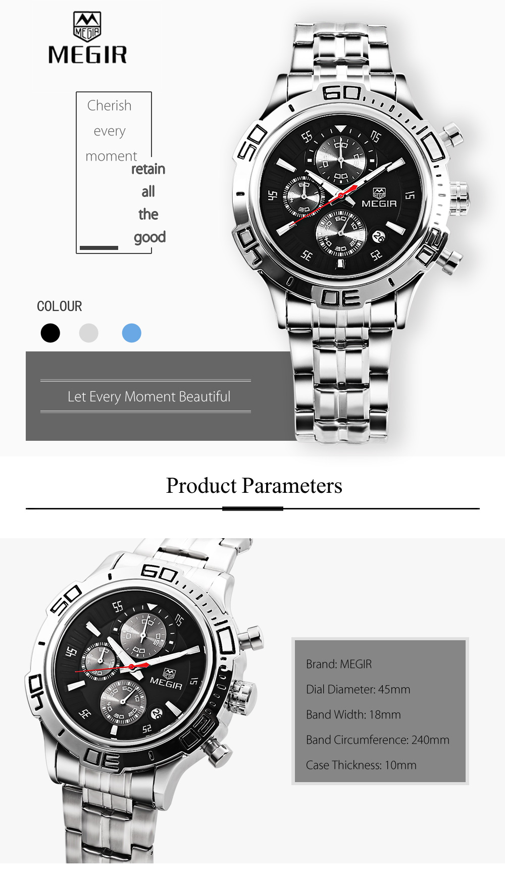 MEGIR ML2019 Male Quartz Watch Calendar Stopwatch Men Wristwatch MEGIR ML2019 Male Quartz Watch Calendar Stopwatch Men Wristwatch
