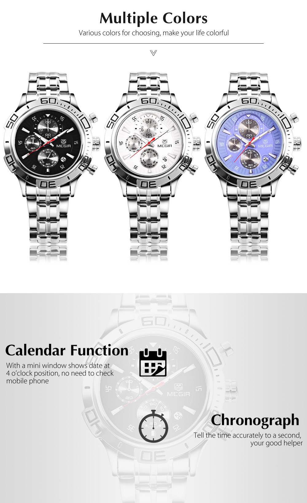 MEGIR ML2019 Male Quartz Watch Calendar Stopwatch Men Wristwatch MEGIR ML2019 Male Quartz Watch Calendar Stopwatch Men Wristwatch
