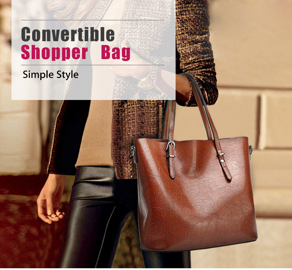 Classic Pure Color PU Waterproof Women Convertible Shopper Bag Classic Pure Color PU Waterproof Women Convertible Shopper Bag