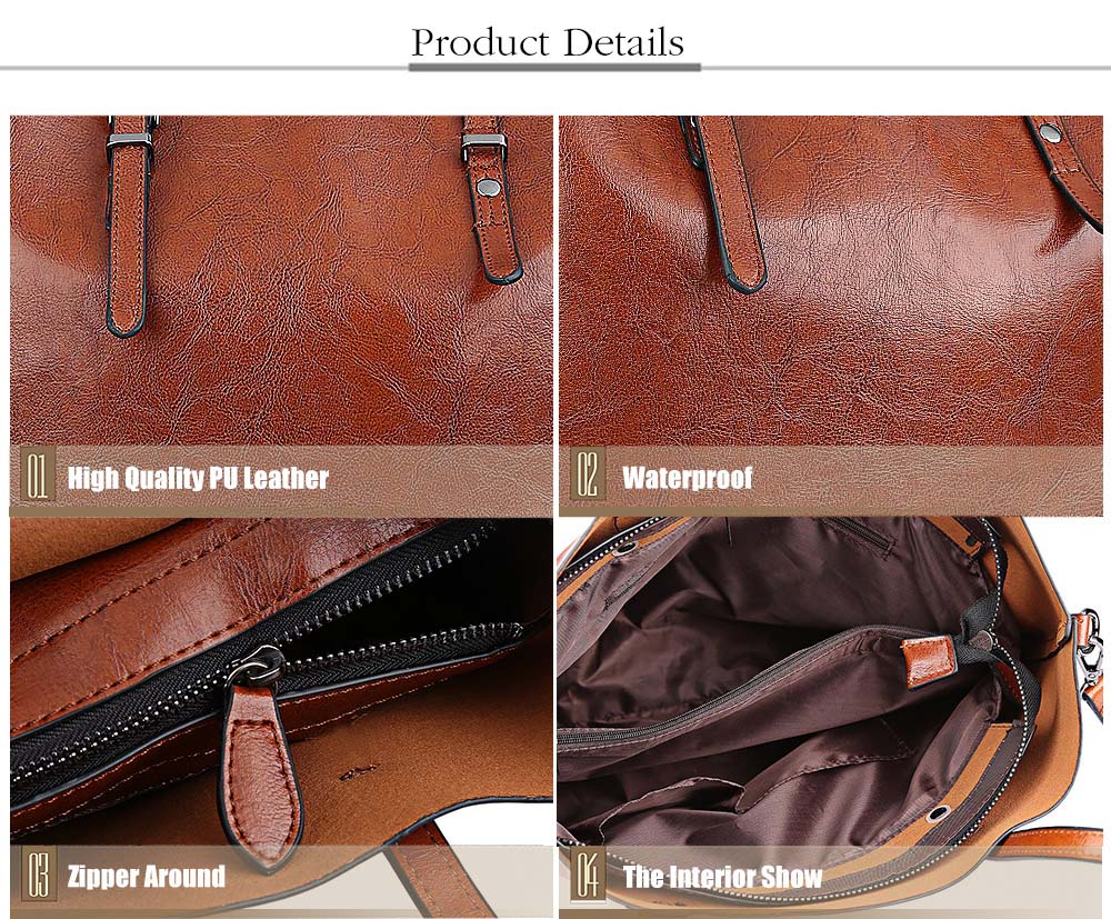 Classic Pure Color PU Waterproof Women Convertible Shopper Bag Classic Pure Color PU Waterproof Women Convertible Shopper Bag