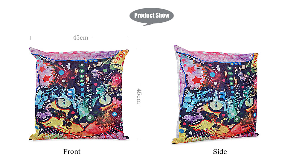 45 x 45CM Colorful Cartoon Cat Printed Cushion Cover Cotton Linen Pillow Case Home Decor