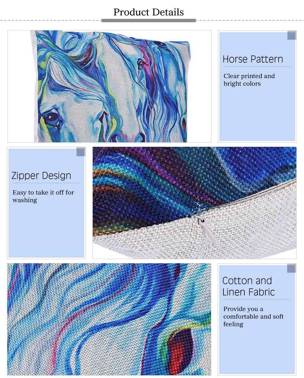 45 x 45CM Horse Pattern Cushion Cover Cotton Linen Pillow Case Home Decor