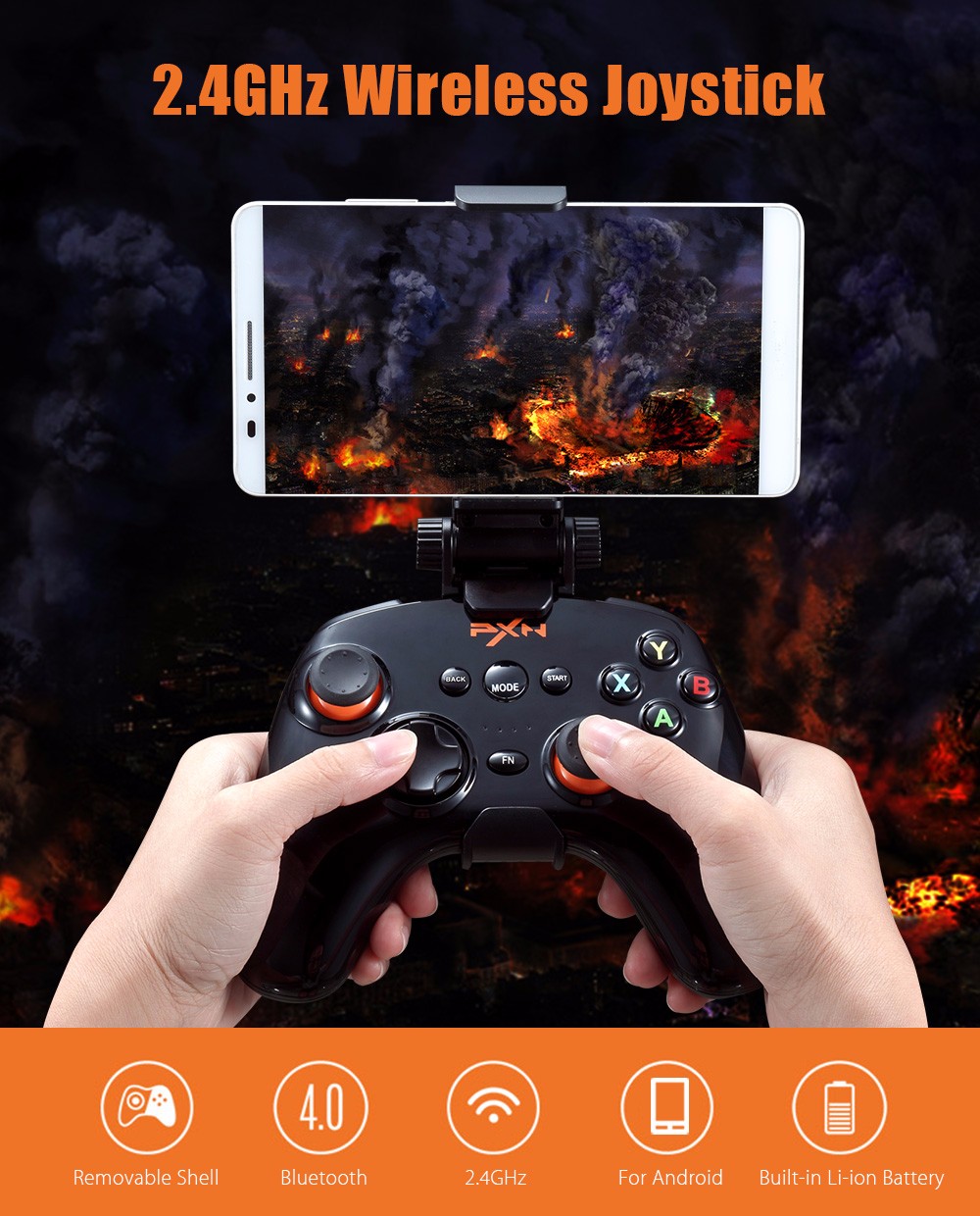 PXN 9608 2.4GHz Wireless Bluetooth V4.0 Removable Shell Joystick for Android Phone with Cover