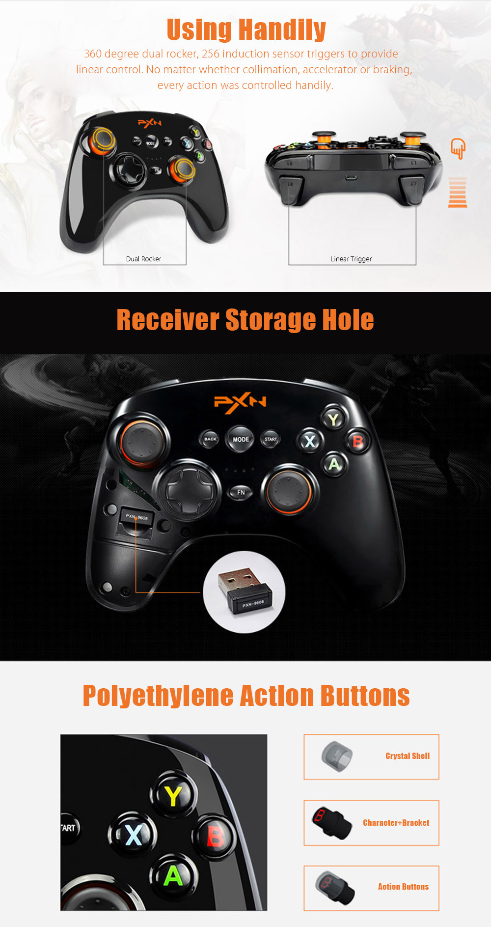 PXN 9608 2.4GHz Wireless Bluetooth V4.0 Removable Shell Joystick for Android Phone with Cover