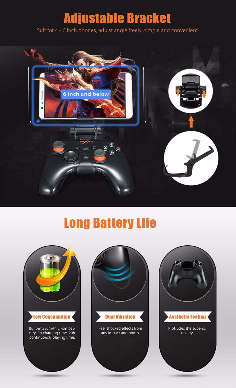 PXN 9608 2.4GHz Wireless Bluetooth V4.0 Removable Shell Joystick for Android Phone with Cover