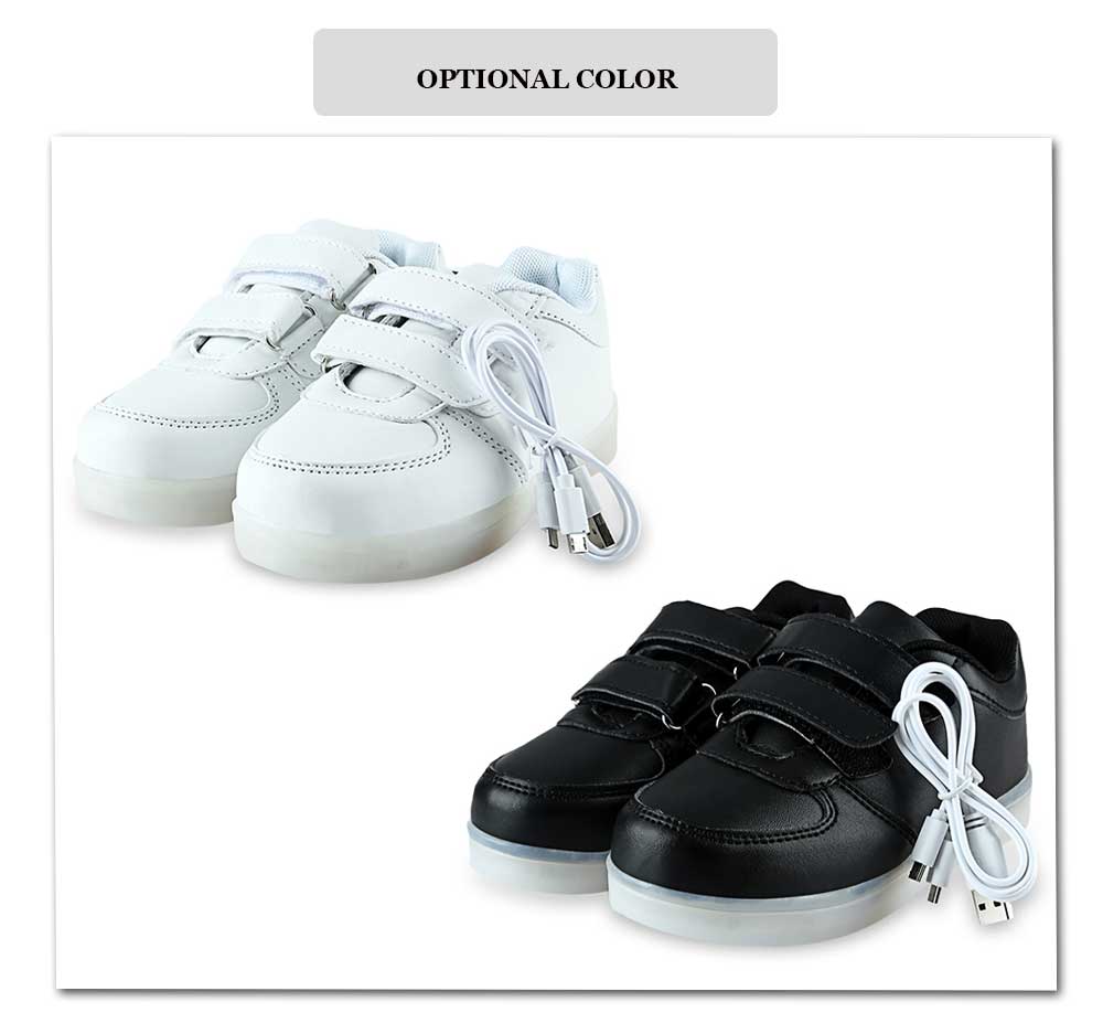 Fashionable Magic Tape Design USB Charged Luminous LED Sneakers for Baby Boys