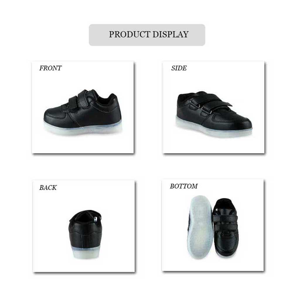 Fashionable Magic Tape Design USB Charged Luminous LED Sneakers for Baby Boys