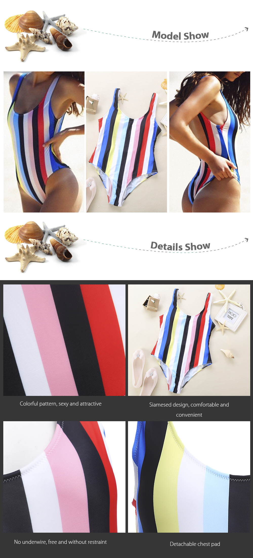 Women Colorful Siamesed Bikini Swimsuit Beach Bathing Suit