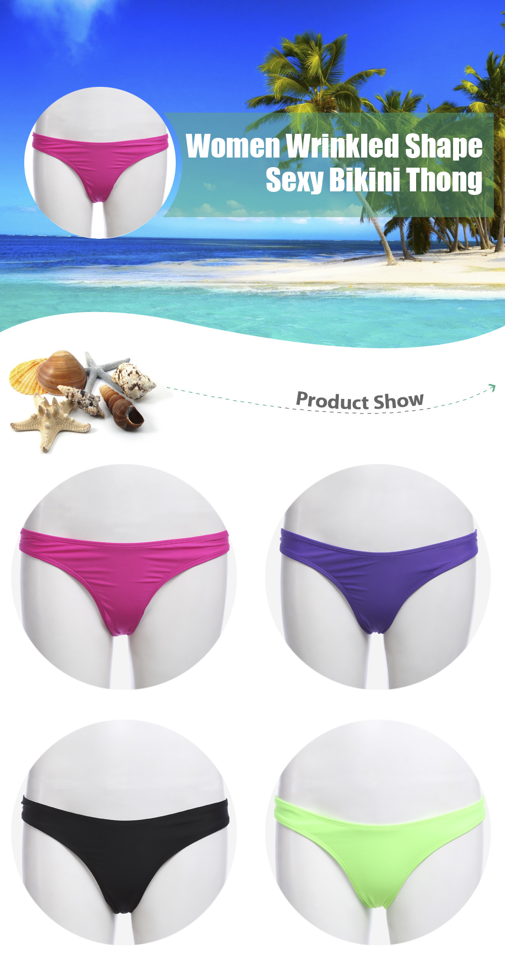 Women Sexy Wrinkled Thong Swimming Bikini Pants