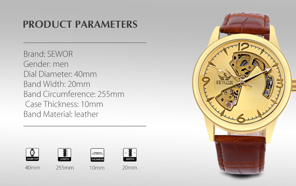 SEWOR SW031 Mechanical Hollow Dial Male Watch Leather Band Luminous Wristwatch SEWOR SW031 Mechanical Hollow Dial Male Watch Leather Band Luminous Wristwatch