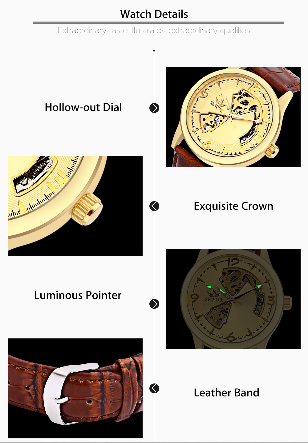 SEWOR SW031 Mechanical Hollow Dial Male Watch Leather Band Luminous Wristwatch SEWOR SW031 Mechanical Hollow Dial Male Watch Leather Band Luminous Wristwatch