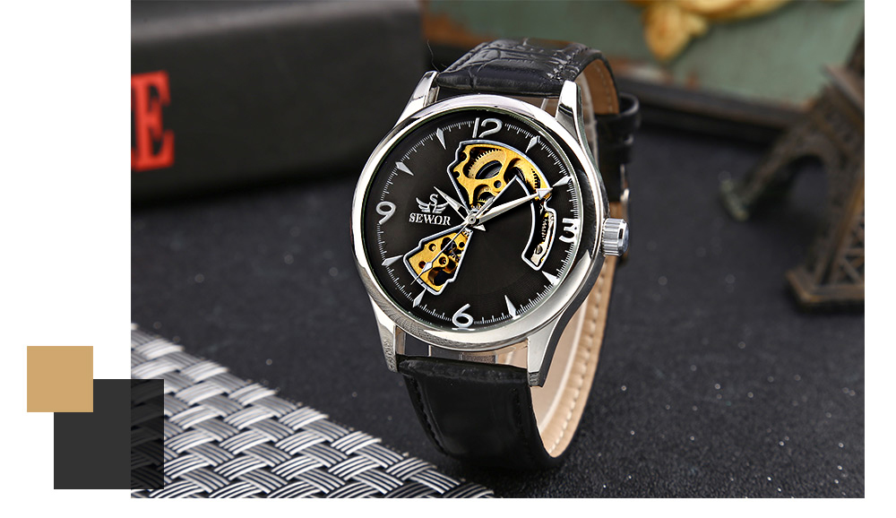 SEWOR SW031 Mechanical Hollow Dial Male Watch Leather Band Luminous Wristwatch SEWOR SW031 Mechanical Hollow Dial Male Watch Leather Band Luminous Wristwatch