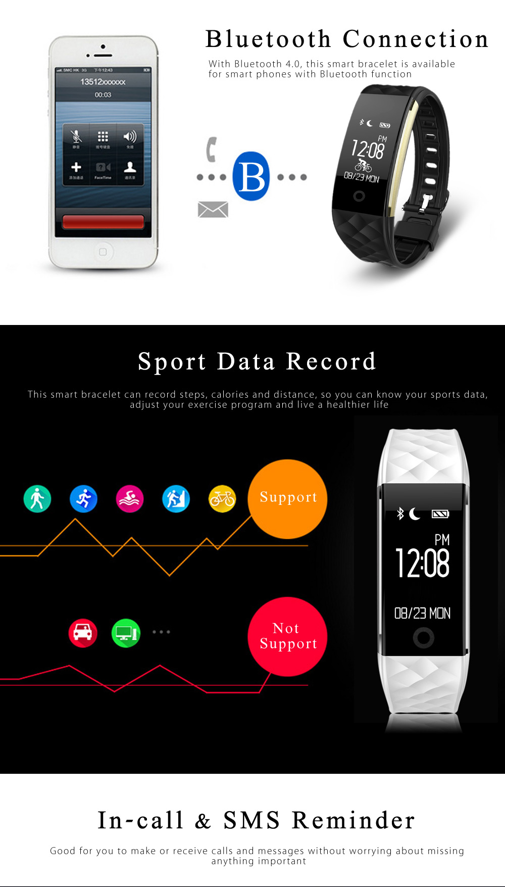 S2 Smart Bracelet Heart Rate Monitor Notification GPS Sport Tracker Watch S2 Smart Bracelet Heart Rate Monitor Notification GPS Sport Tracker Watch