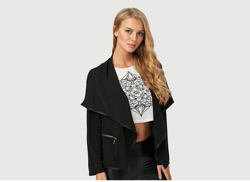 Fashion Turn-down Collar Zipper Pocket Design Women Coat
