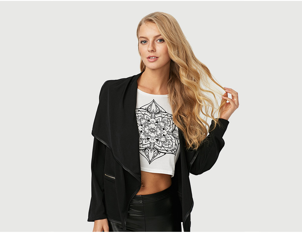 Fashion Turn-down Collar Zipper Pocket Design Women Coat