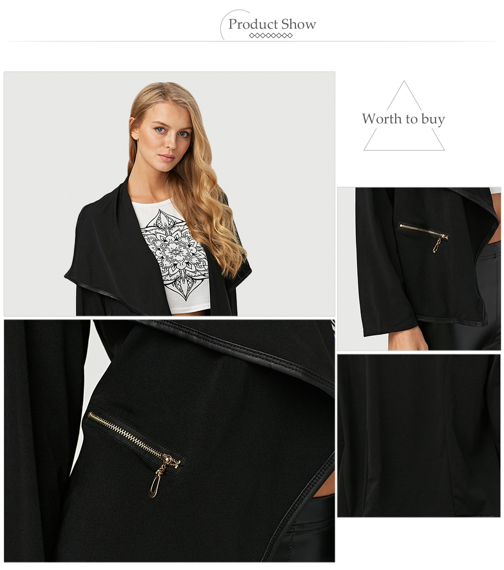 Fashion Turn-down Collar Zipper Pocket Design Women Coat
