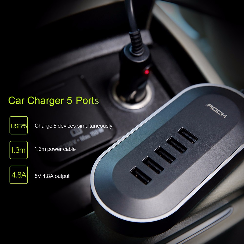 ROCK RCC0112 1.3M Cable Car Charger Power Adapter 5 USB Output ROCK RCC0112 1.3M Cable Car Charger Power Adapter 5 USB Output