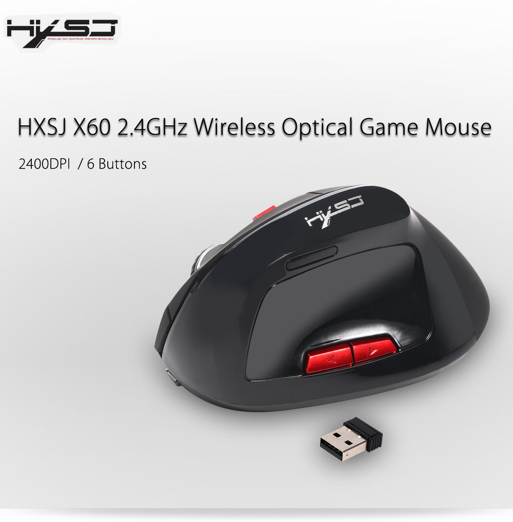 HXSJ X60 6D Wireless Gaming Ergonomic Design Optical Vertical 2400DPI Mouse HXSJ X60 6D Wireless Gaming Ergonomic Design Optical Vertical 2400DPI Mouse
