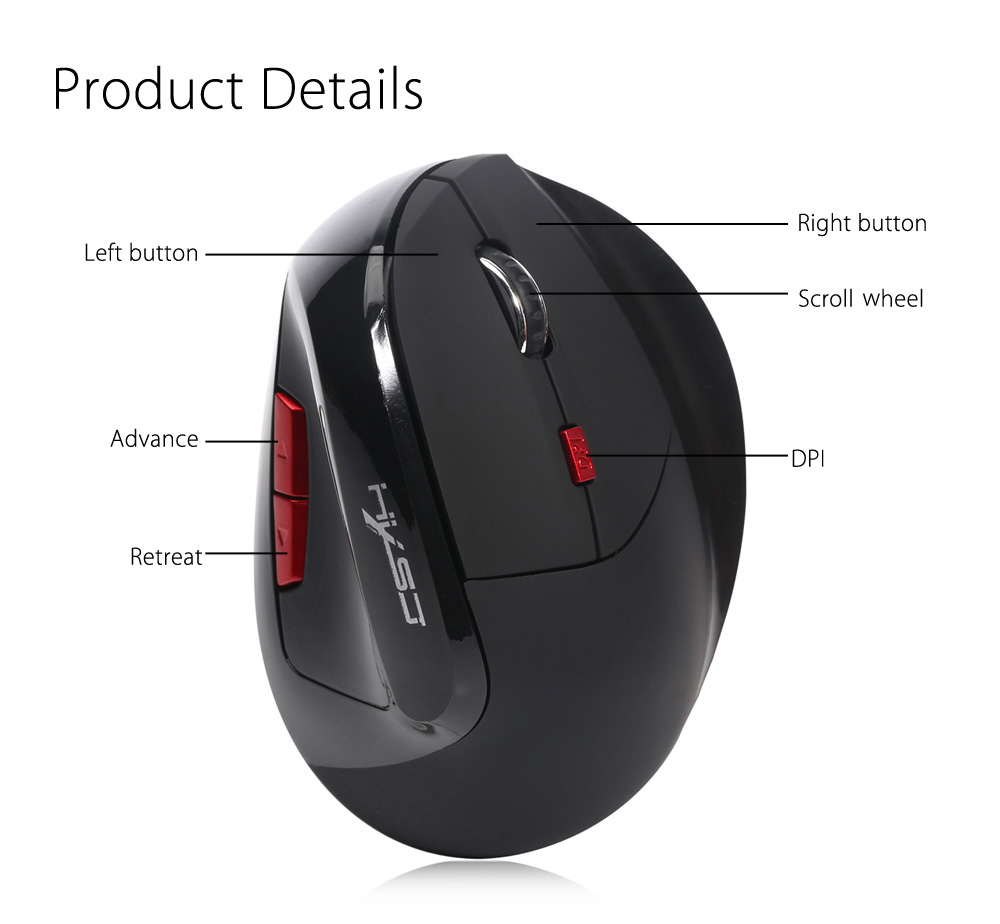 HXSJ X60 6D Wireless Gaming Ergonomic Design Optical Vertical 2400DPI Mouse